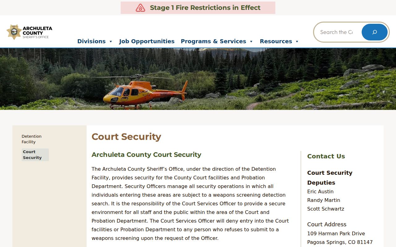 Archuleta County court security and courthouse entry information