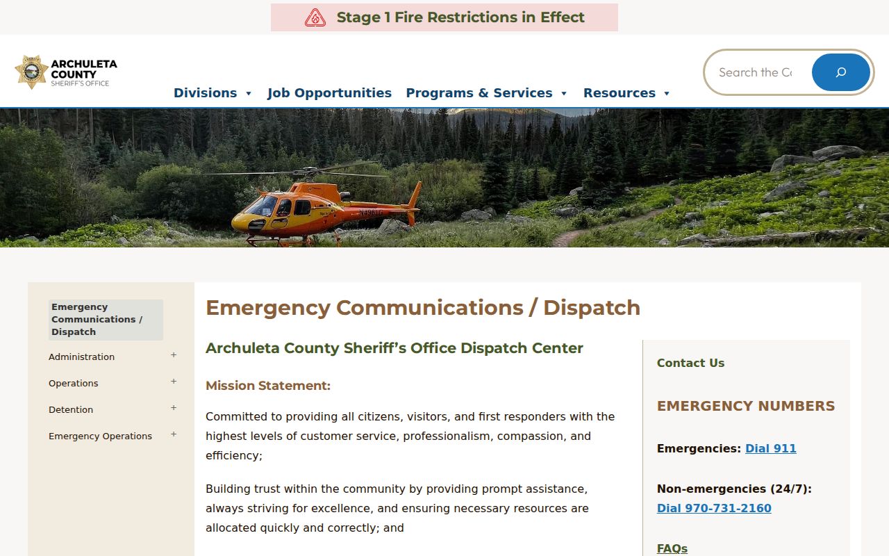 Archuleta County Sheriff dispatch and non-emergency routing information